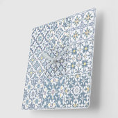 Mediterranean Tiles, Moroccan, Majolica, Azulejo Quadratische Wanduhr (Winkel)