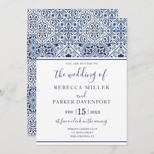 Mediterranean Tiles Wedding Einladung (Vorne/Hinten)