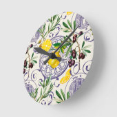 Mediterranean,Tuscan style,olives,pattern Runde Wanduhr (Winkel)