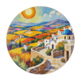 Mediterranean Village Painting Schneidebrett