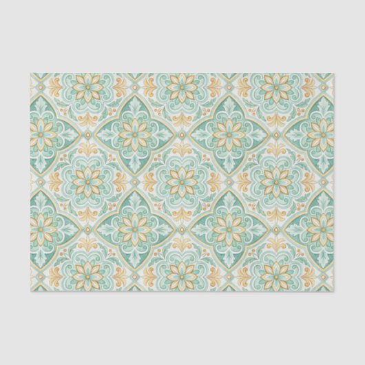Mediterranean Vintage Damask Tile Pattern Seidenpapier (Vorderseite)