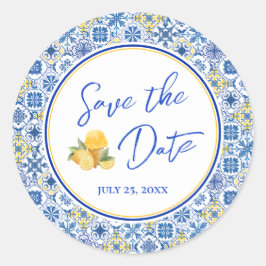 Mediterranean Wedding Save The Date Envelope Seal Runder Aufkleber