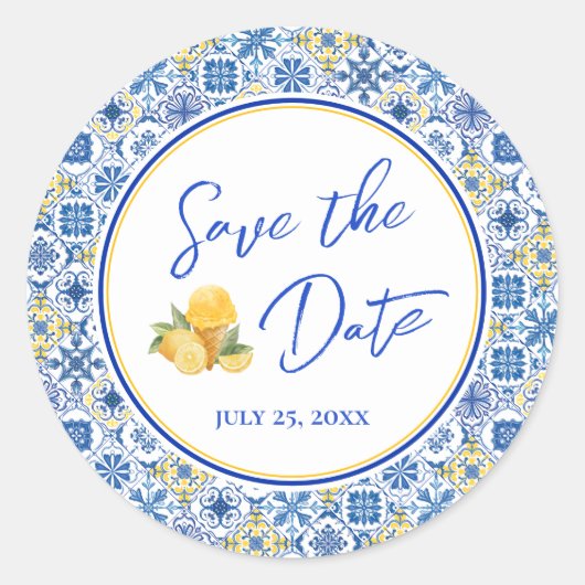 Mediterranean Wedding Save The Date Envelope Seal Runder Aufkleber (Vorderseite)