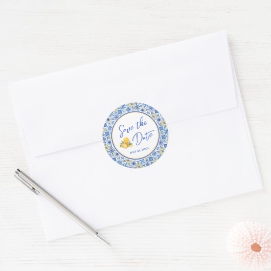 Mediterranean Wedding Save The Date Envelope Seal Runder Aufkleber (Umschlag)