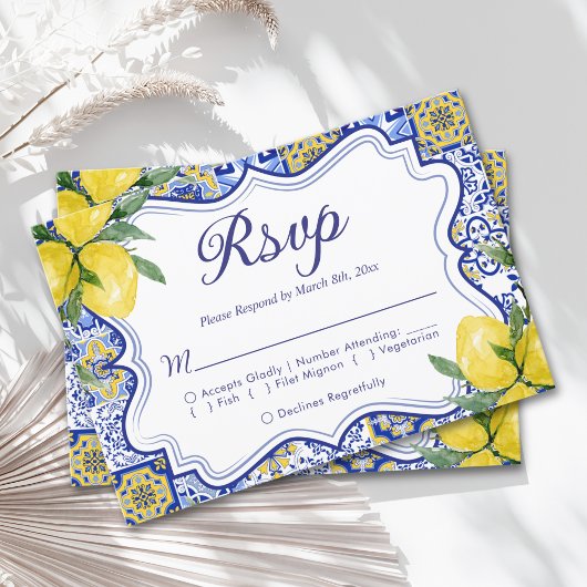 Mediterranean Wedding Style with Italian Tiles RSVP Karte