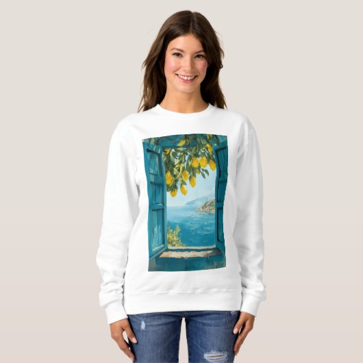 Mediterranean Window View Printable Art – Coastal  Sweatshirt (Vorne ganz)