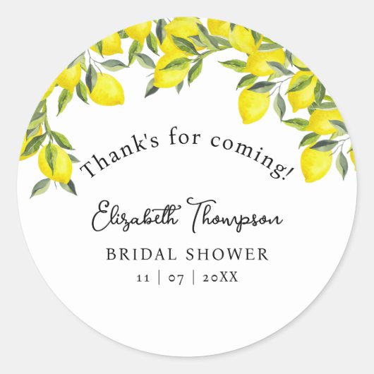 Mediterranean Yellow Lemon Bridal shower Runder Aufkleber (Vorderseite)