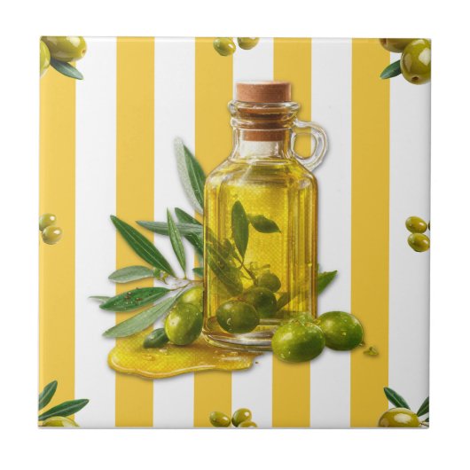 Mediterranean Yellow Stripe Pattern Olive Oil Fliese (Vorderseite)