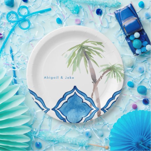 Mediterraner Kobalt Blauer Ton Personalisiert rund Pappteller (Party)