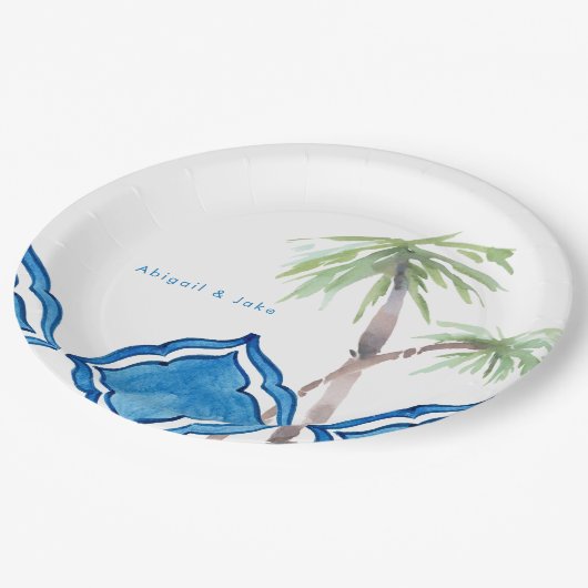 Mediterraner Kobalt Blauer Ton Personalisiert rund Pappteller (Schrägansicht)