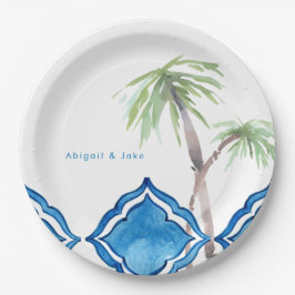 Mediterraner Kobalt Blauer Ton Personalisiert rund Pappteller