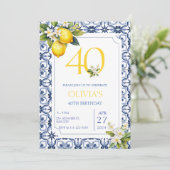 Mediterraner Lemon 40. Geburtstag Einladung (Stehend Vorderseite)