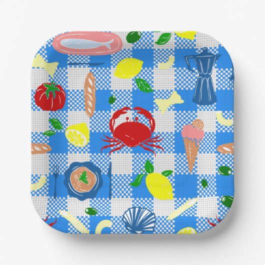 mediterraner Meerespicknick Meeresfrüchte Krabbe G Pappteller (Vorderseite)