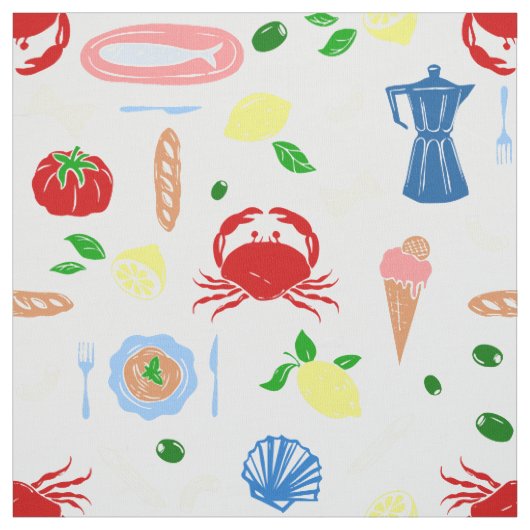 mediterraner Strandpicknick Meeresfrüchte Krabbe Stoff (Muster)