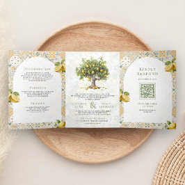 Mediterraner Zitronenbaum auf einer Hochzeit Dreifach Gefaltete Einladung