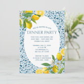 Mediterranes Abendessen Party Blaues Mosaik Tile Save The Date (Stehend Vorderseite)