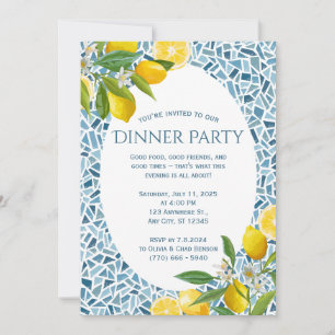 Mediterranes Abendessen Party Blaues Mosaik Tile Save The Date