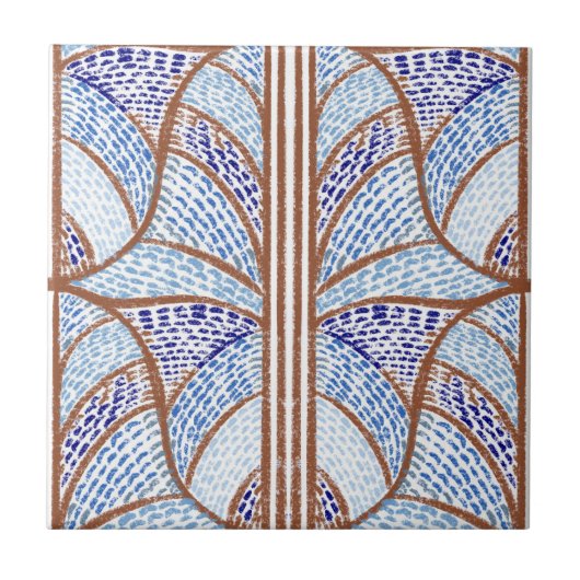 Mediterranes Blau. & Terracotta Mosaic Pattern Fliese (Vorderseite)