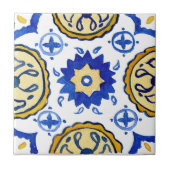 Mediterranes Blau und Gelb Gemustert Fliese (Vorderseite)