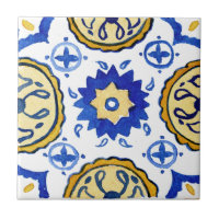 Mediterranes Blau und Gelb Gemustert