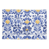 Mediterranes Blau- und Goldblumenmuster Kissenbezug (Rückseite-Links)