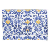 Mediterranes Blau- und Goldblumenmuster Kissenbezug (Vorderseite-Links)