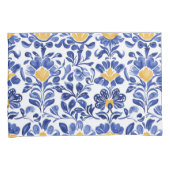 Mediterranes Blau- und Goldblumenmuster Kissenbezug (Vorderseite-Rechts)