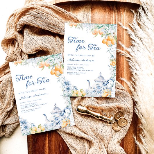 Mediterranes Blau und Zitrone Tee Party Bridal Einladung