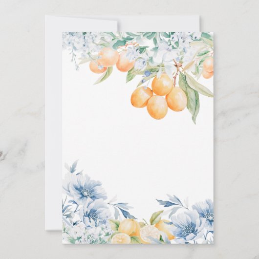 Mediterranes Blau und Zitrone Tee Party Bridal Einladung (Rückseite)