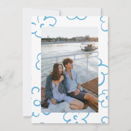 Mediterranes blauer handgeschriebenes Gezeichnet F Einladung (Rückseite)