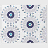 Mediterranes Blaues Aqua Evil Eye Mandala Muster Geschenkpapier (Flach)