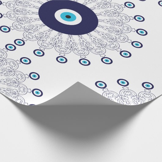 Mediterranes Blaues Aqua Evil Eye Mandala Muster Geschenkpapier (Ecke)