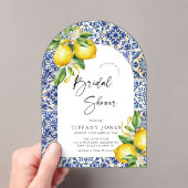 Mediterranes blaues Tiles Lemons Arch Brautparty Acryleinladungen (Insitu (Handheld))