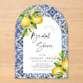 Mediterranes blaues Tiles Lemons Arch Brautparty Acryleinladungen (Vorderseite)