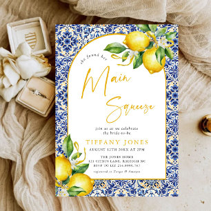 Mediterranes blaues Tiles Lemons Arch Brautparty Einladung