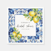 Mediterranes blaues Tiles Lemons Brautparty Nicker Serviette (Vorderseite)