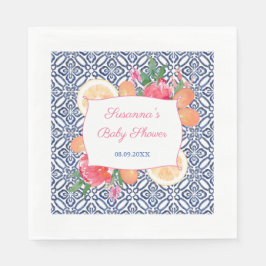 Mediterranes Blue Tiles Citrus Baby Dusche Party Serviette