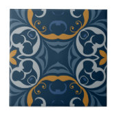 Mediterranes Boho Dark Blue & Orange Gold Muster Fliese (Vorderseite)