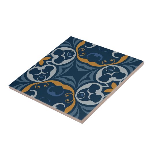 Mediterranes Boho Dark Blue & Orange Gold Muster Fliese (Seite)
