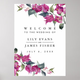 Mediterranes Bougainvillea Wedding Willkommenszeic Poster