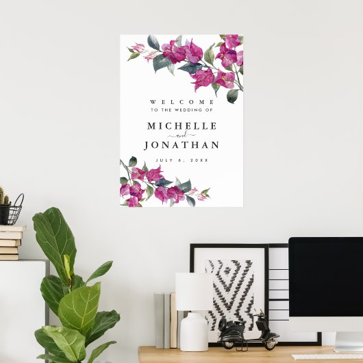 Mediterranes Bougainvillea Wedding Willkommenszeic Poster (Heimbüro)