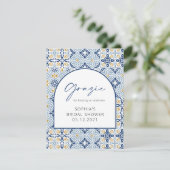 Mediterranes Brautparty Grazie Danke Karte (Stehend Vorderseite)