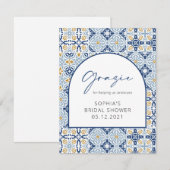 Mediterranes Brautparty Grazie Danke Karte (Vorne/Hinten)