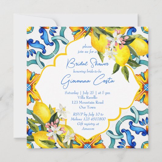 Mediterranes Brautparty Majolica Einladung (Vorderseite)