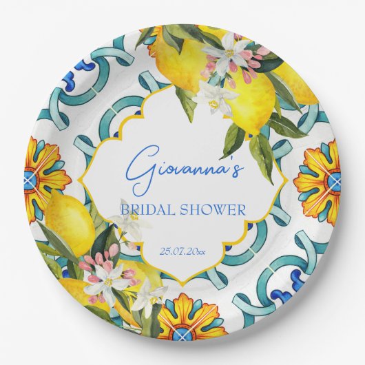 Mediterranes Brautparty Majolica Pappteller (Vorderseite)