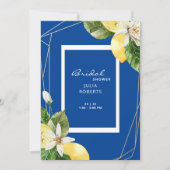 Mediterranes Brautparty mit blauen und gelben Zitr Einladung (Vorderseite)