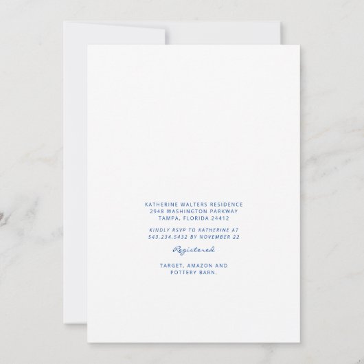 Mediterranes Brautparty mit blauen und gelben Zitr Einladung (Rückseite)