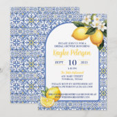 Mediterranes Brautparty mit blauen und Zitronen Einladung (Vorne/Hinten)