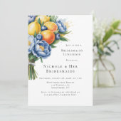 Mediterranes Citrus Bouquet Bridesmaids Luncheon Einladung (Stehend Vorderseite)