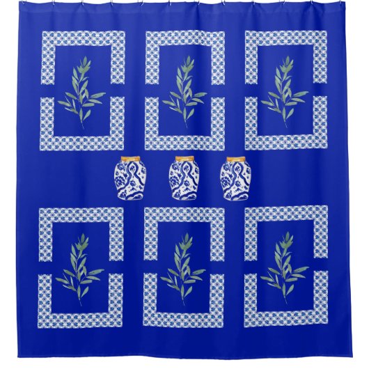 Mediterranes Cobalt Blue Foliage & Vase Duschvorhang (Vorderseite)